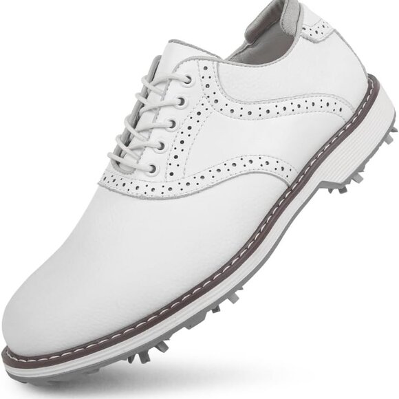 Thestron White Golf Sneakers -Spike Spikeless, Waterproof, Faux Leather Size 12 - Picture 2 of 14